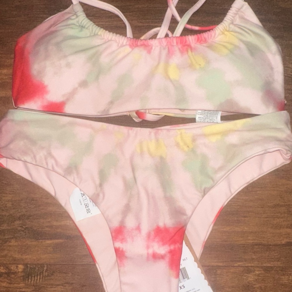BNWT Volcom Tie-Dye Bikini - Pink, Red, Yellow, Green